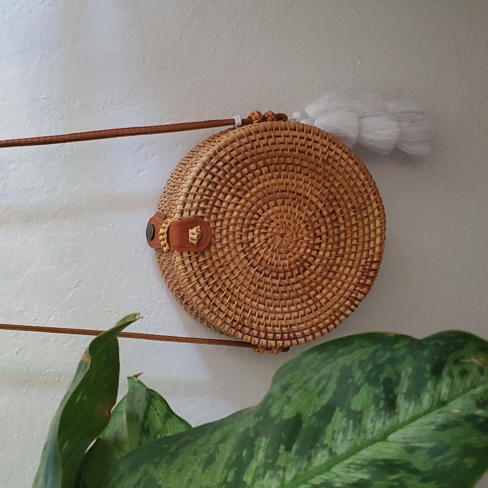 Handwoven Cane Leather Handbag